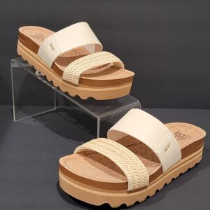 Reef Cushion Vista Hi Women's Comfort Platform Sandals Sz 6 Cork Vintage Beige